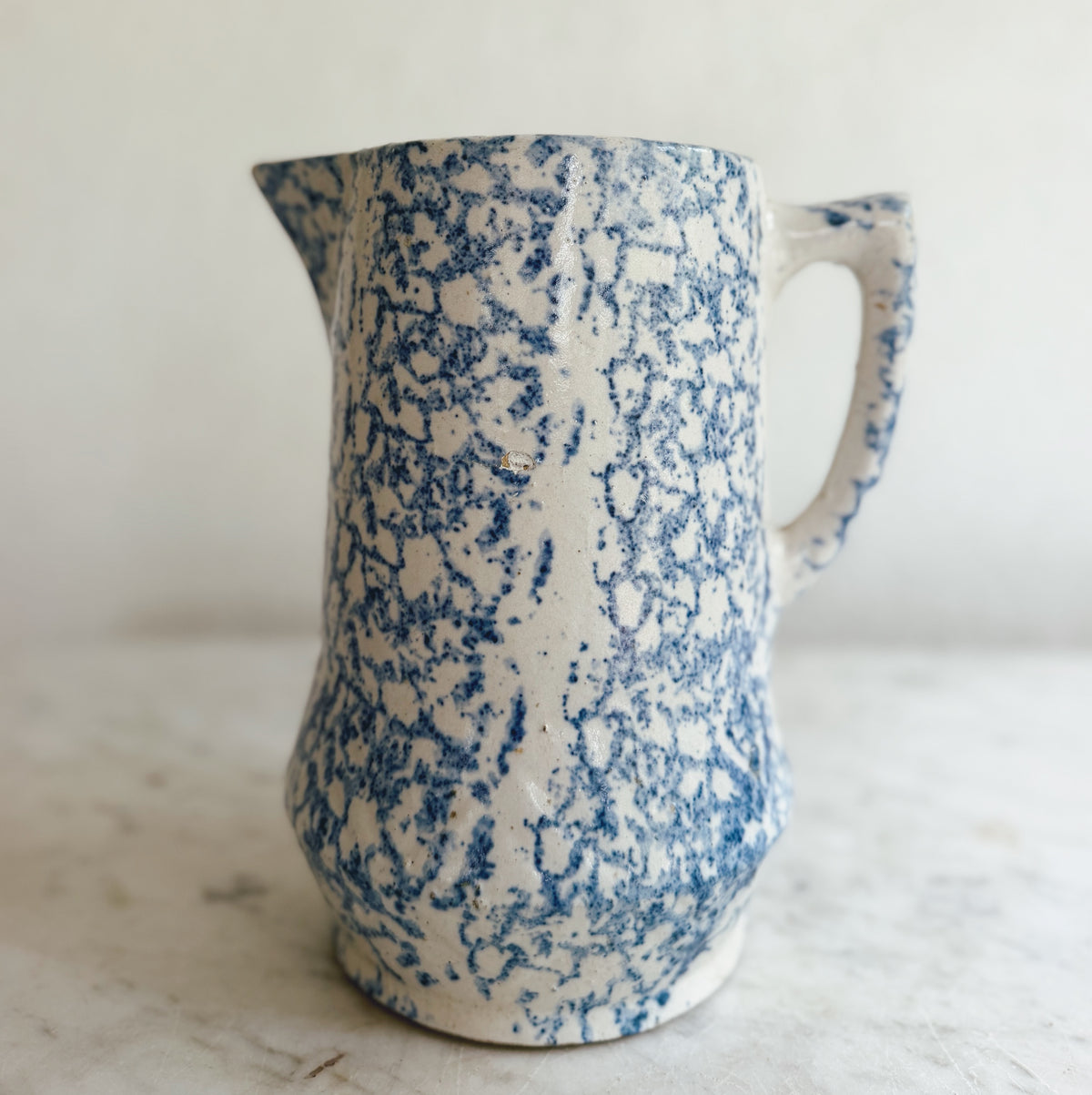 Blue and White Spongeware Pitcher