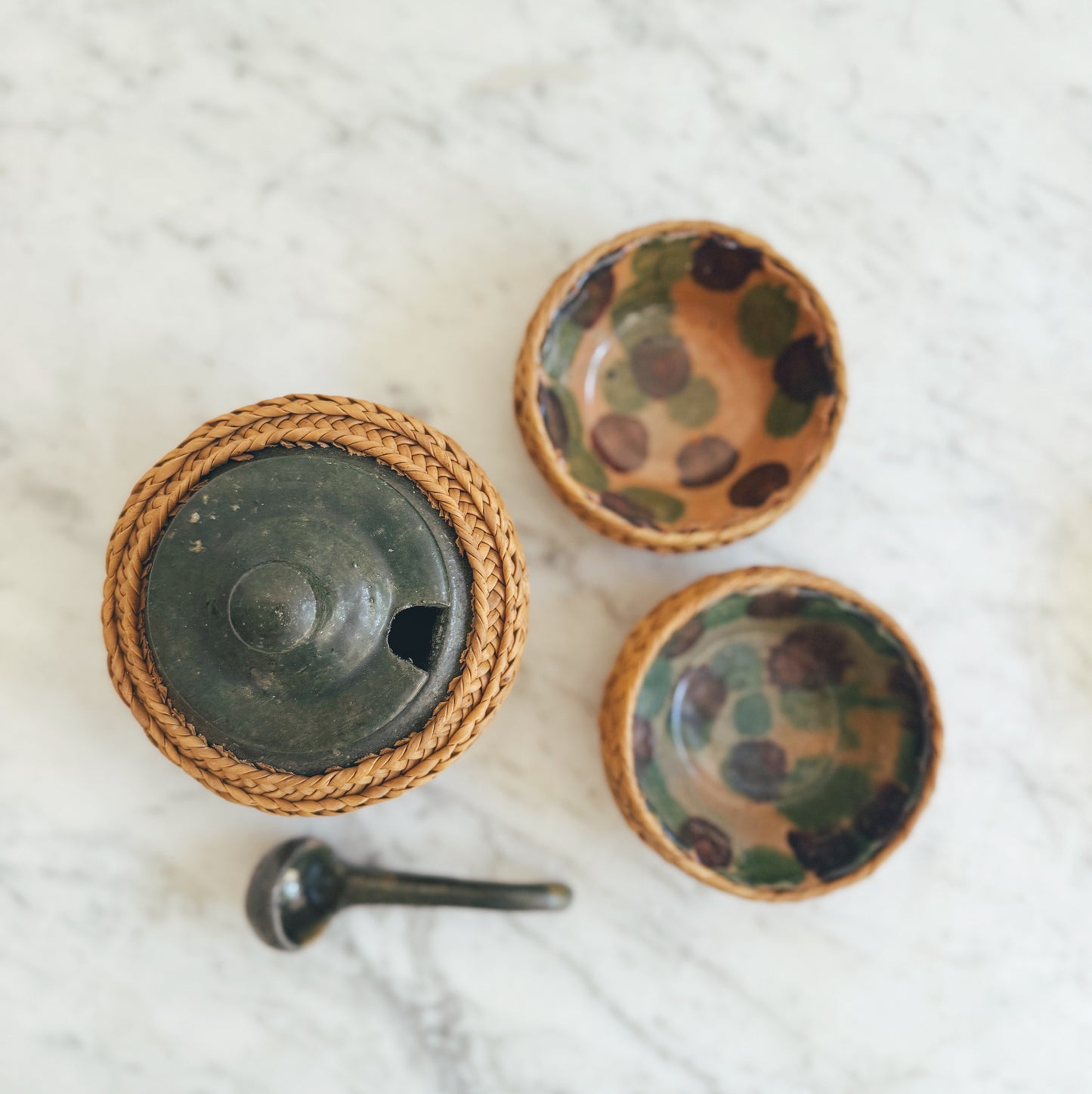 Vintage Wicker Condiment Set