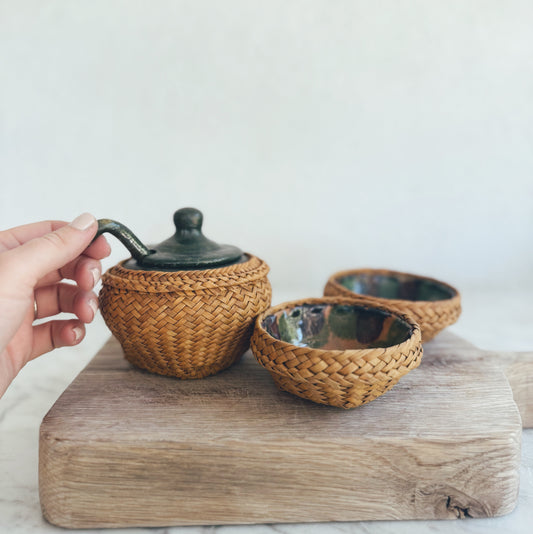 Vintage Wicker Condiment Set