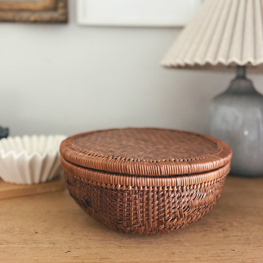 Round Rattan Lidded Basket