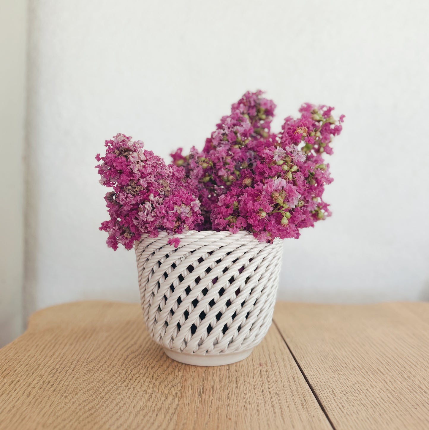 Vintage White Woven Ceramic Basket