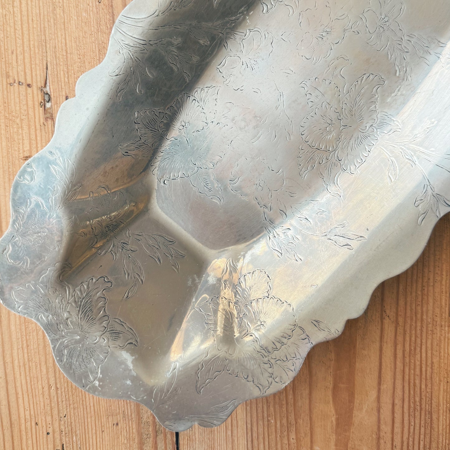Beautiful Floral Etched Aluminum Tray