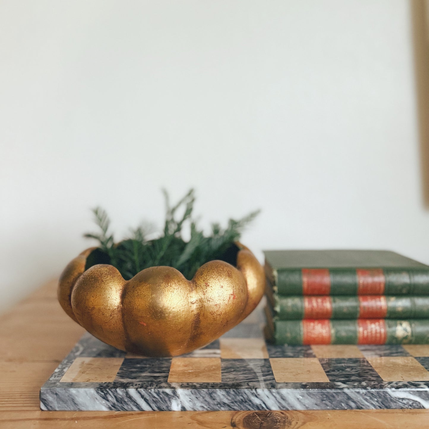Vintage Gold Leaf Scalloped Pottery Bowl