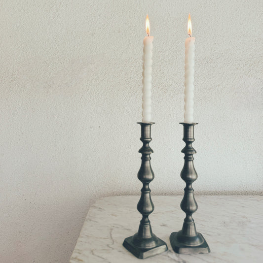 Pair of Tall Pewter Candlestick Holders Made in the USA(2 included)