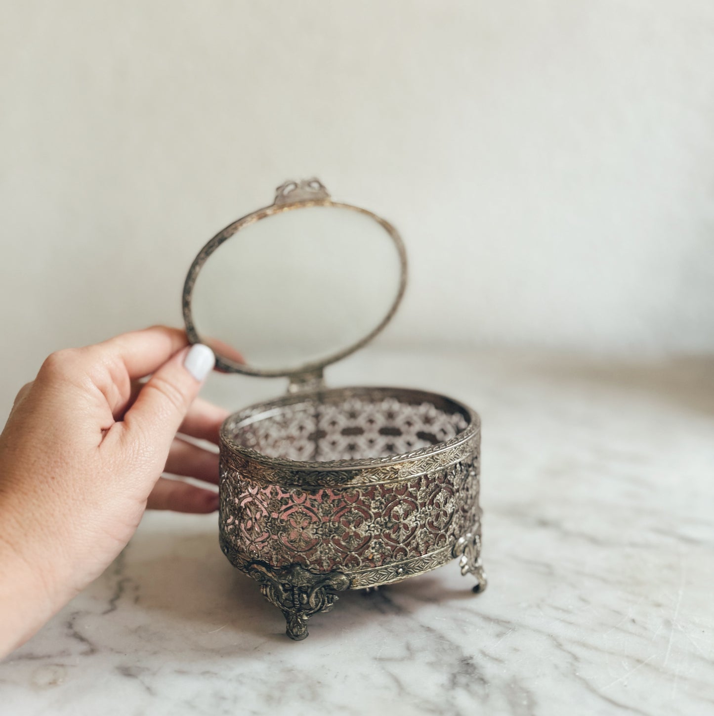 Vintage Ormolu Silver Glass Box