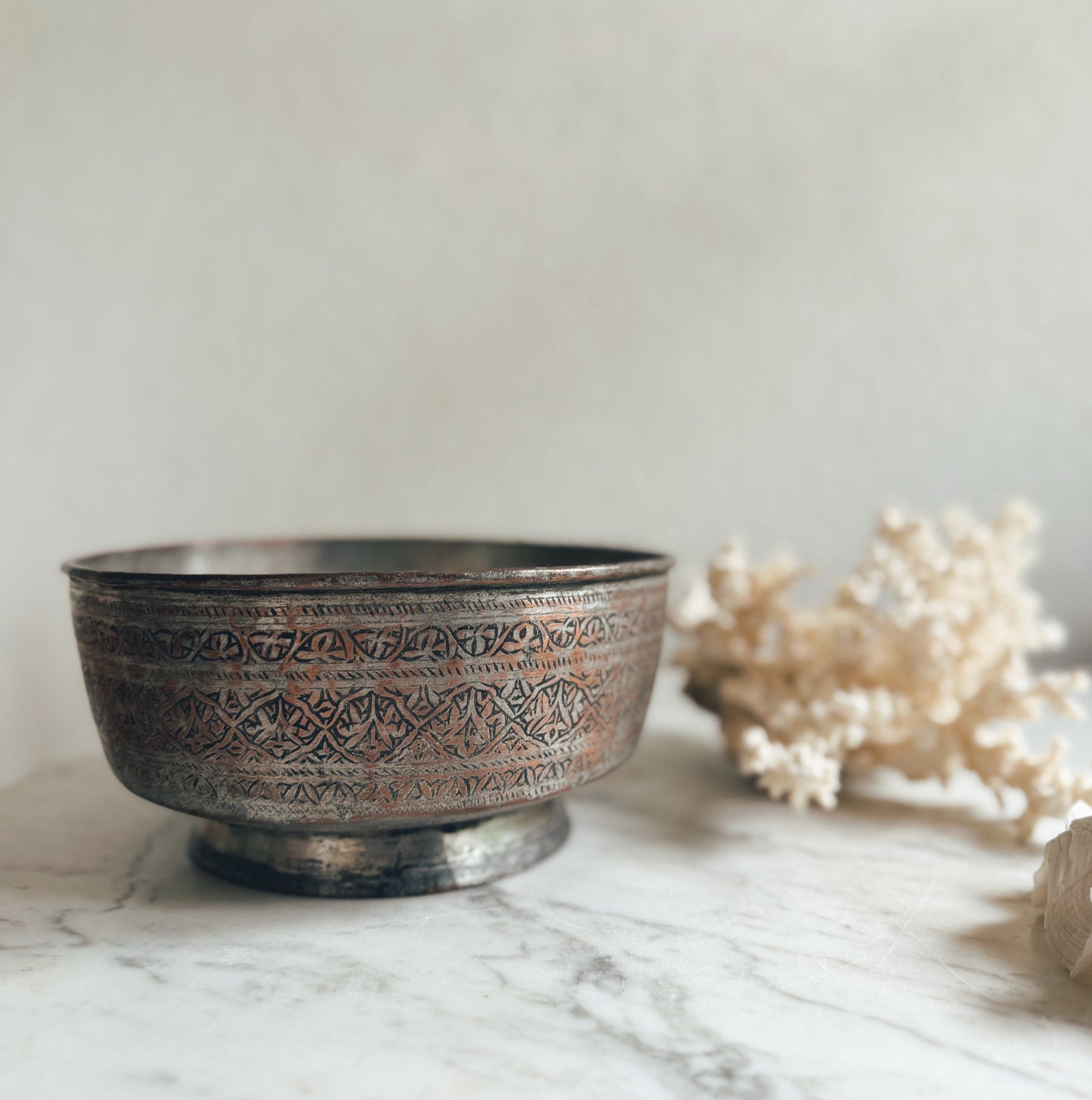 Etched Copped Covered, Silver Bowl