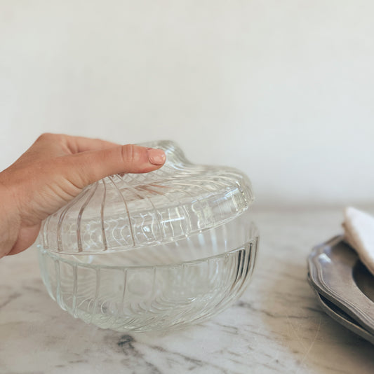 French Glass Bowl and Lid (each sold separately)