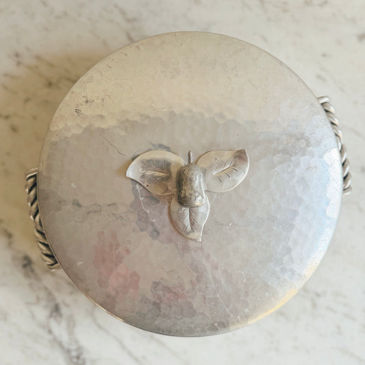 Vintage Hammered Serving Tray With Glass Insert