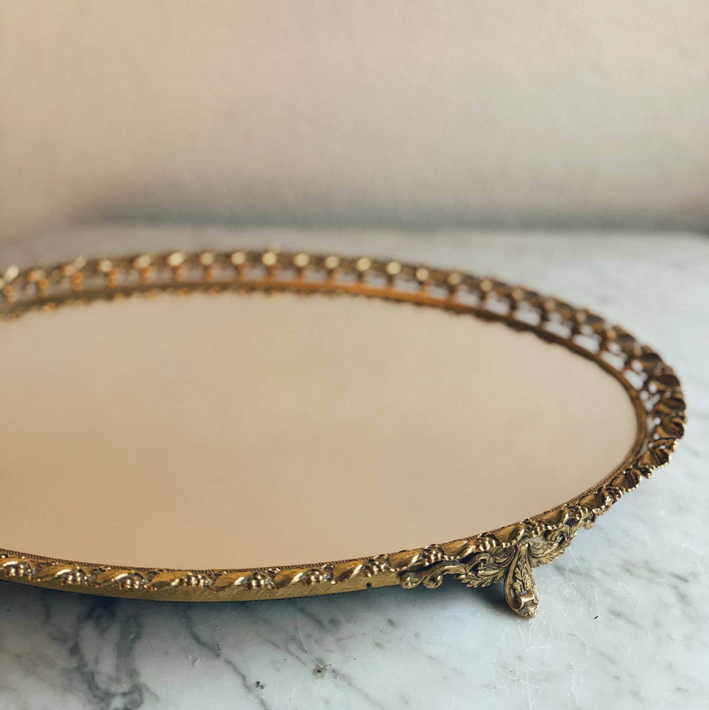 Long Vintage Gilt Oval Mirror Tray