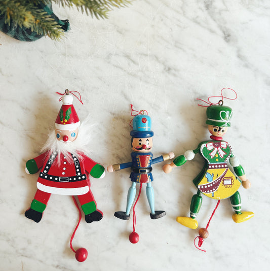 Set of 3 Vintage Wooden Ornaments