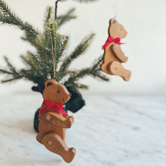 Pair of Vintage Wooden Bear Ornaments