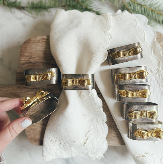 Set of 8 Vintage Silver-Plated and Gold Tone Napkin Rings