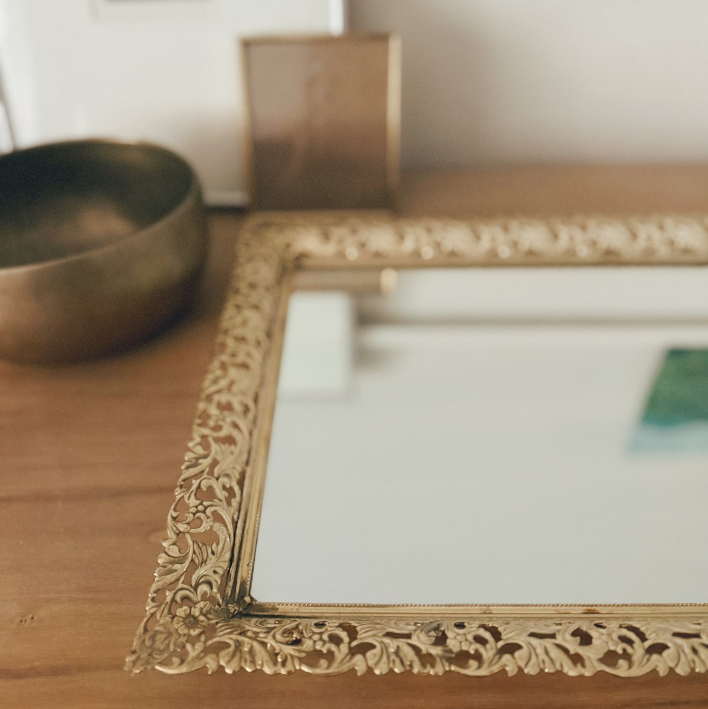 Brass Framed Mirrored Tray