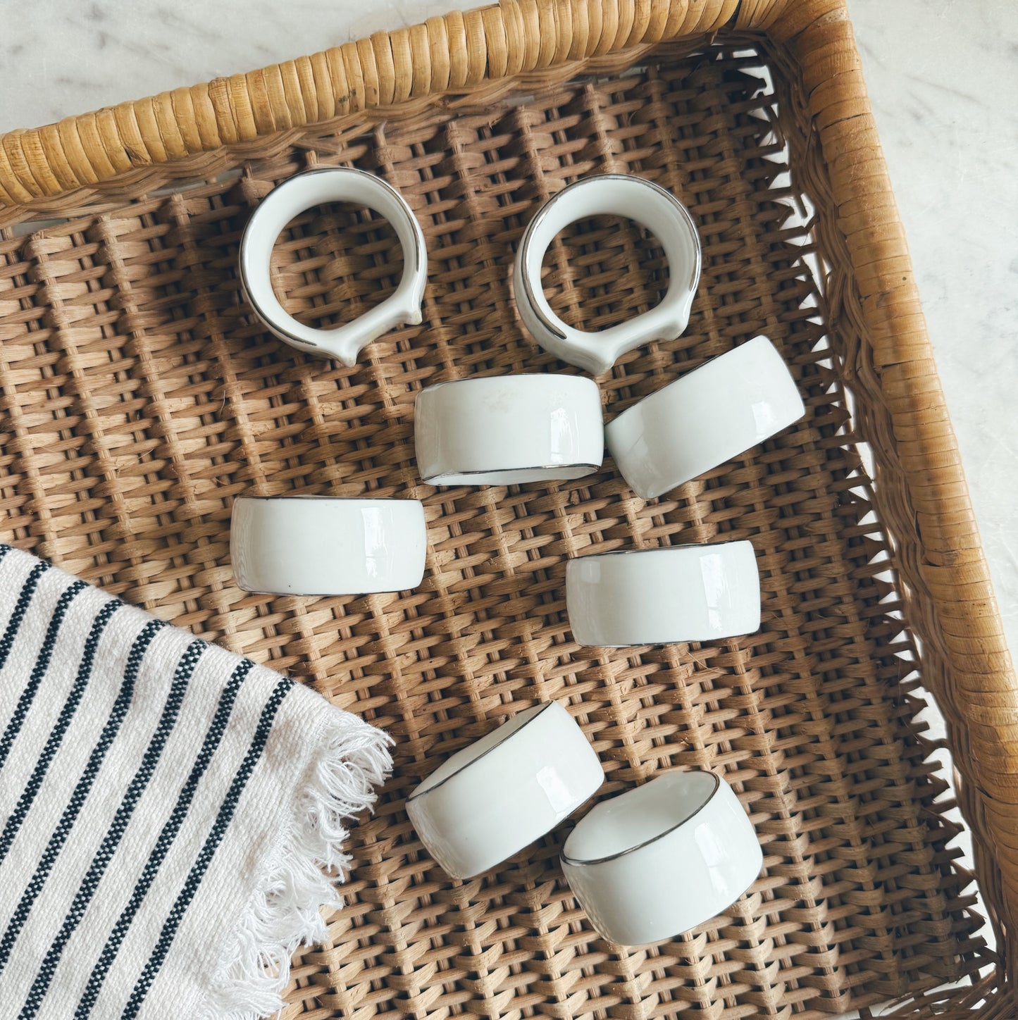 Set of 8 Porcelain White Napkin Rings