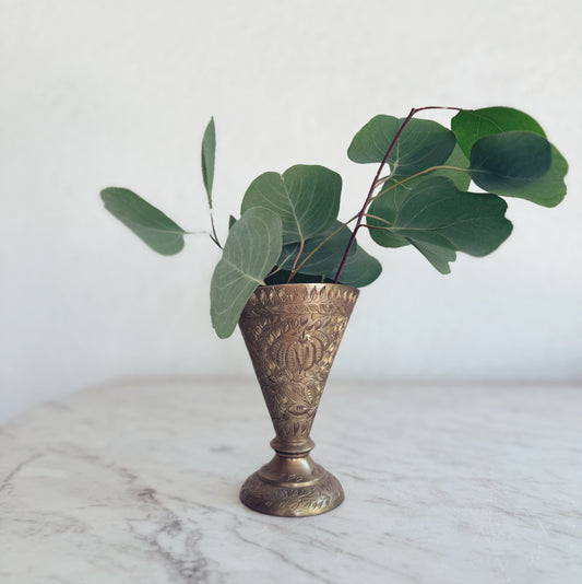 Brass Etched Bud Vase