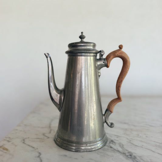 Tall Thin Pewter and Wooden Pitcher (see details please)