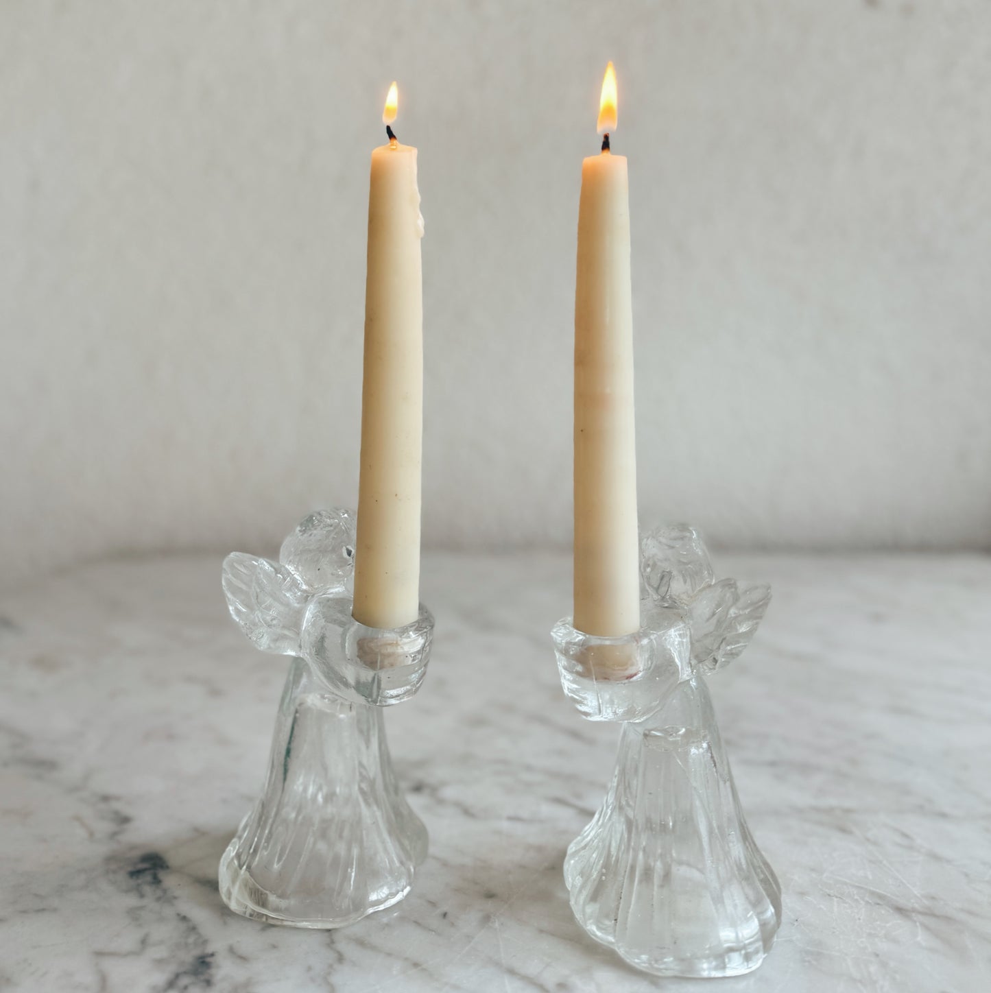 Pair of Glass Angel Candleholders