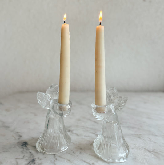 Pair of Glass Angel Candleholders