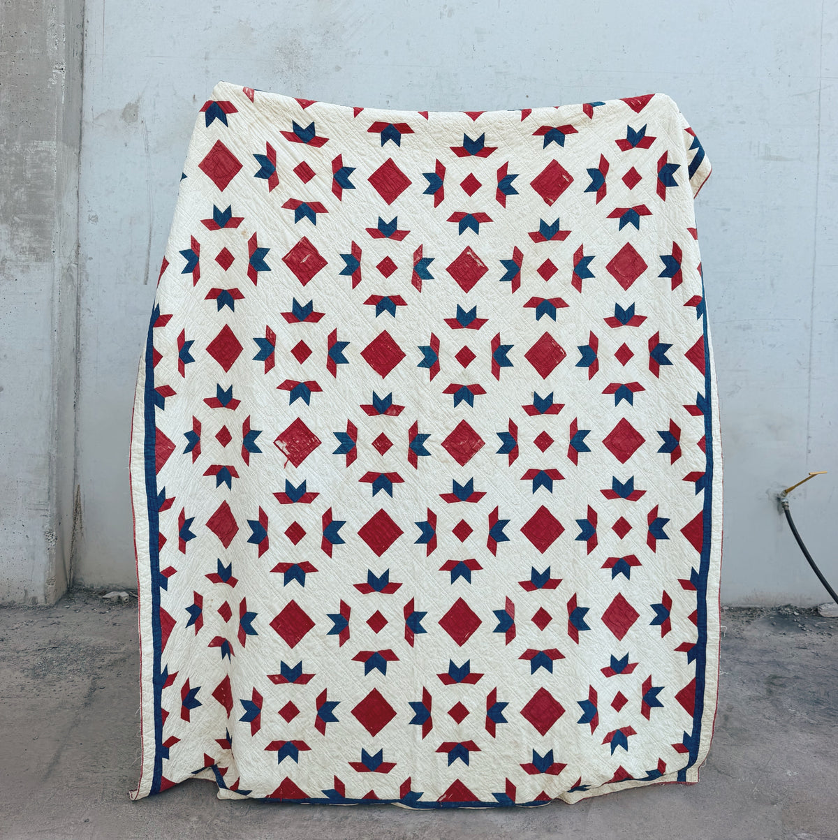 Antique Red, Cream and Blue Quilt