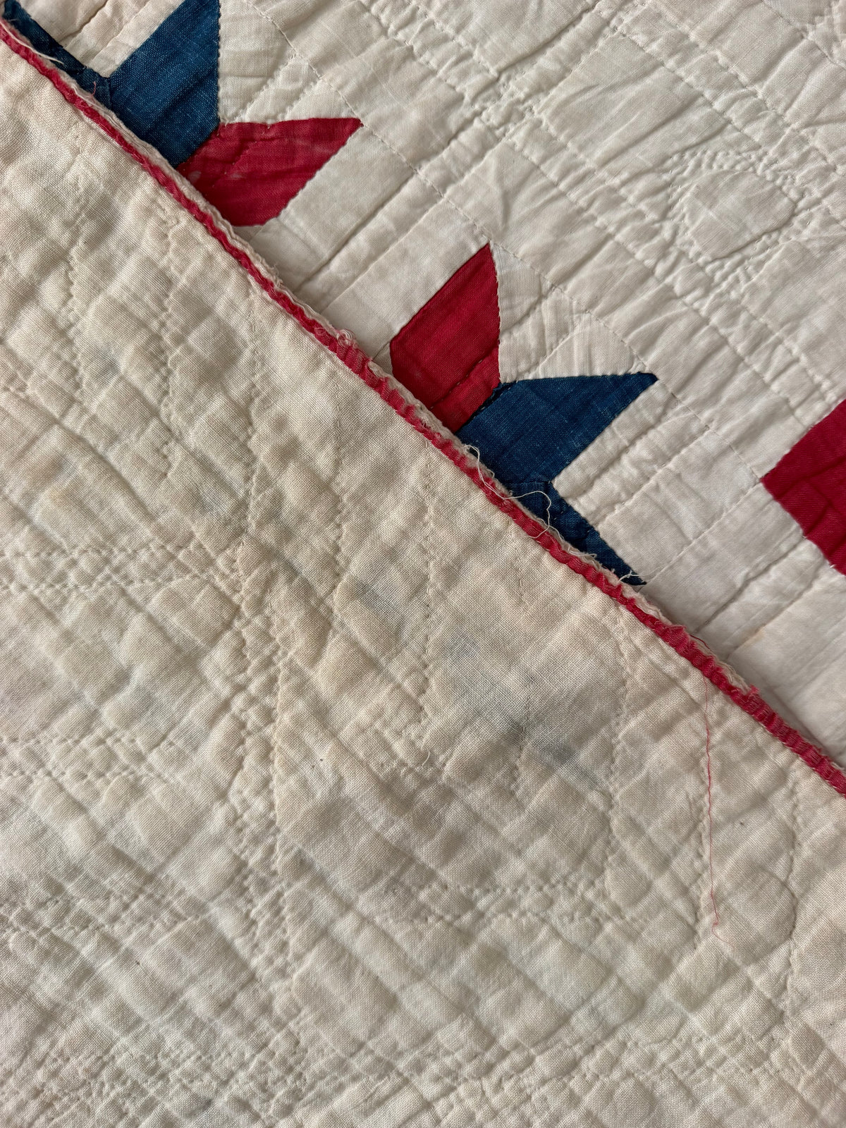 Antique Red, Cream and Blue Quilt