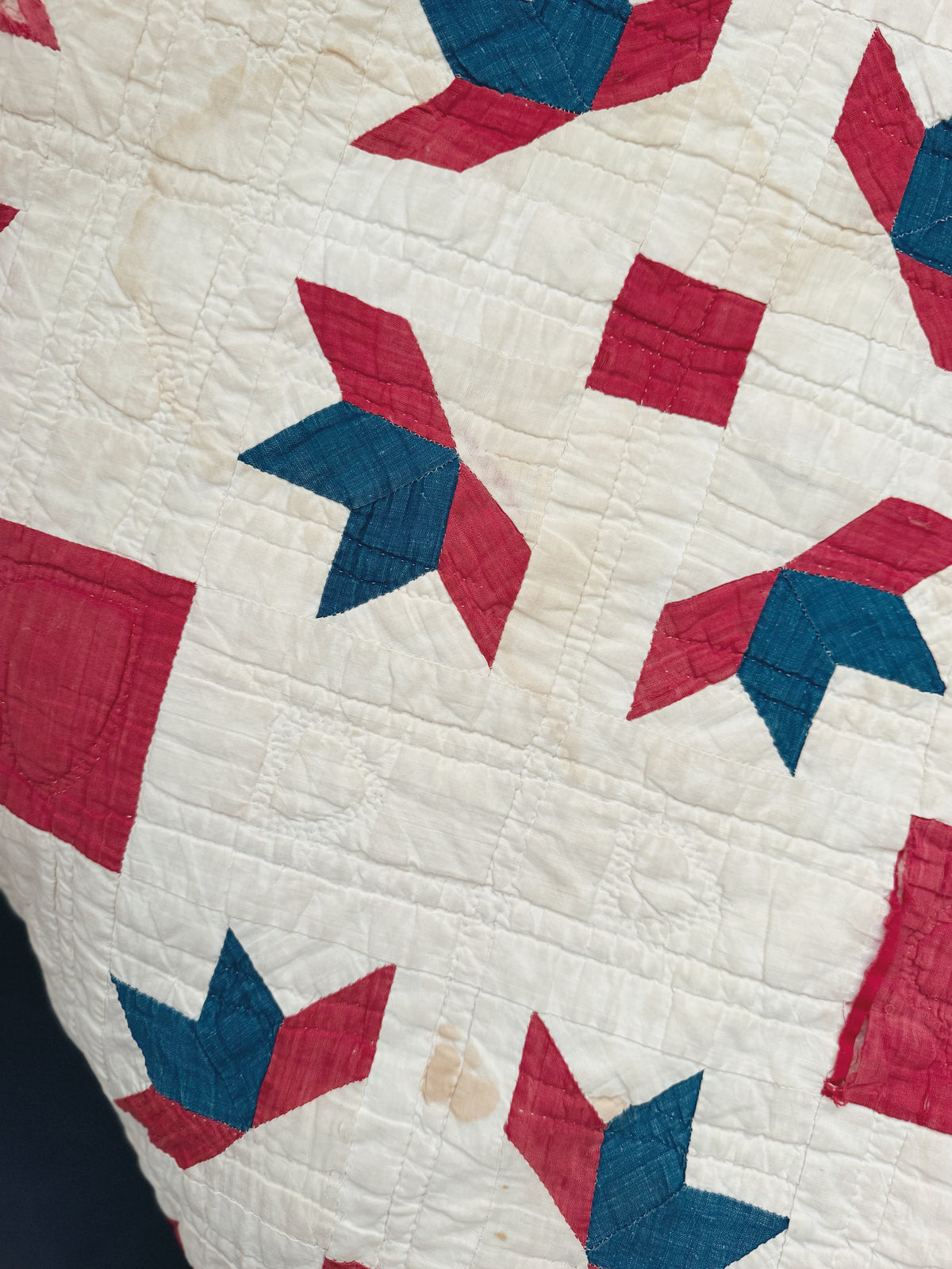 Antique Red, Cream and Blue Quilt