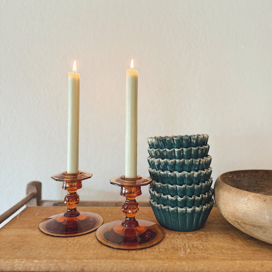 Pair of Amber Glass Candleholders