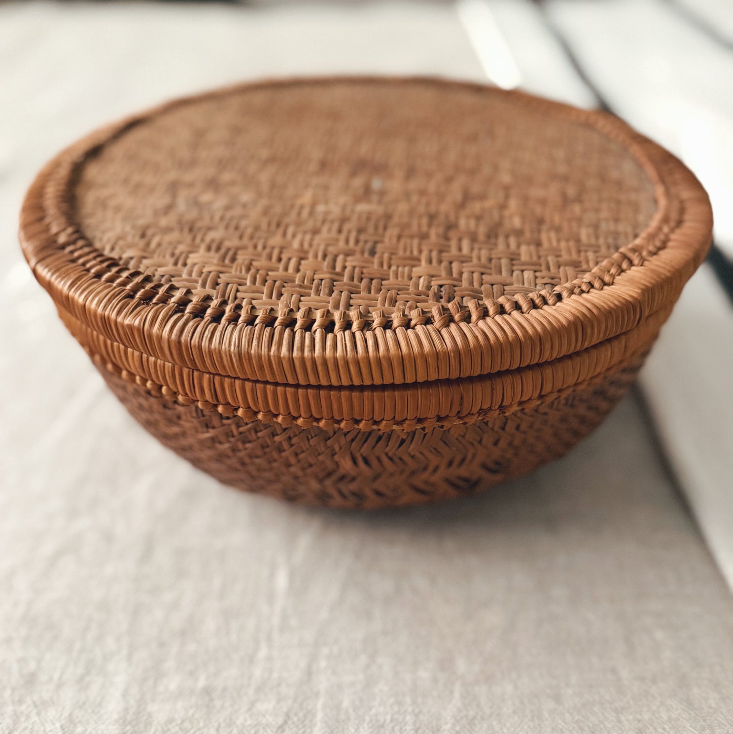 Round Rattan Lidded Basket