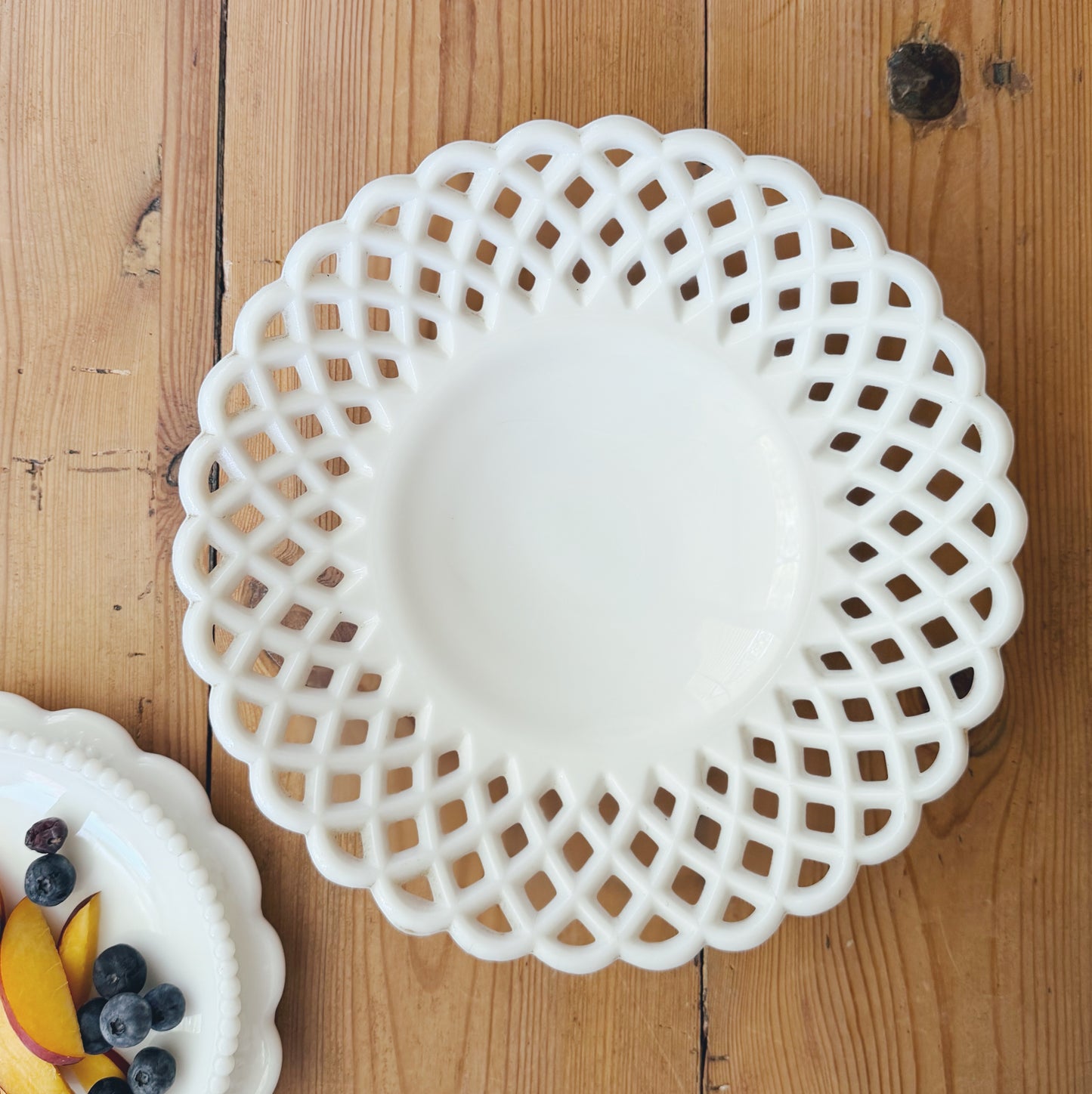Vintage Lattice Milk Glass Platter