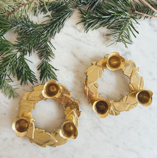 Pair of Brass Wreath Candle Holders