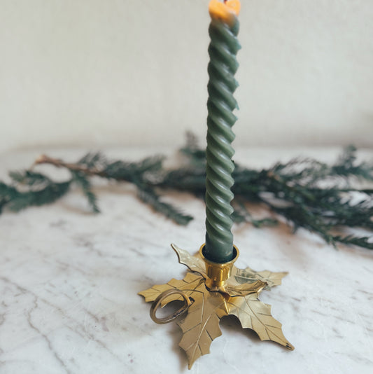Brass Holly Candle Holder