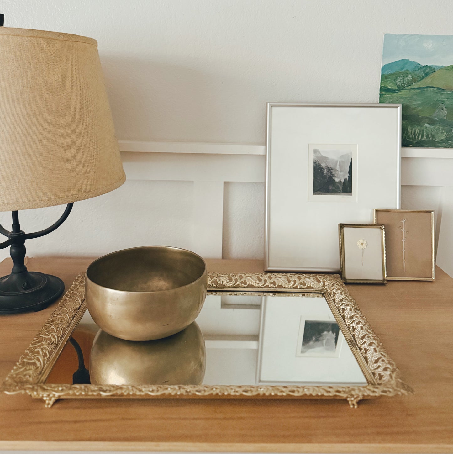 Brass Framed Mirrored Tray