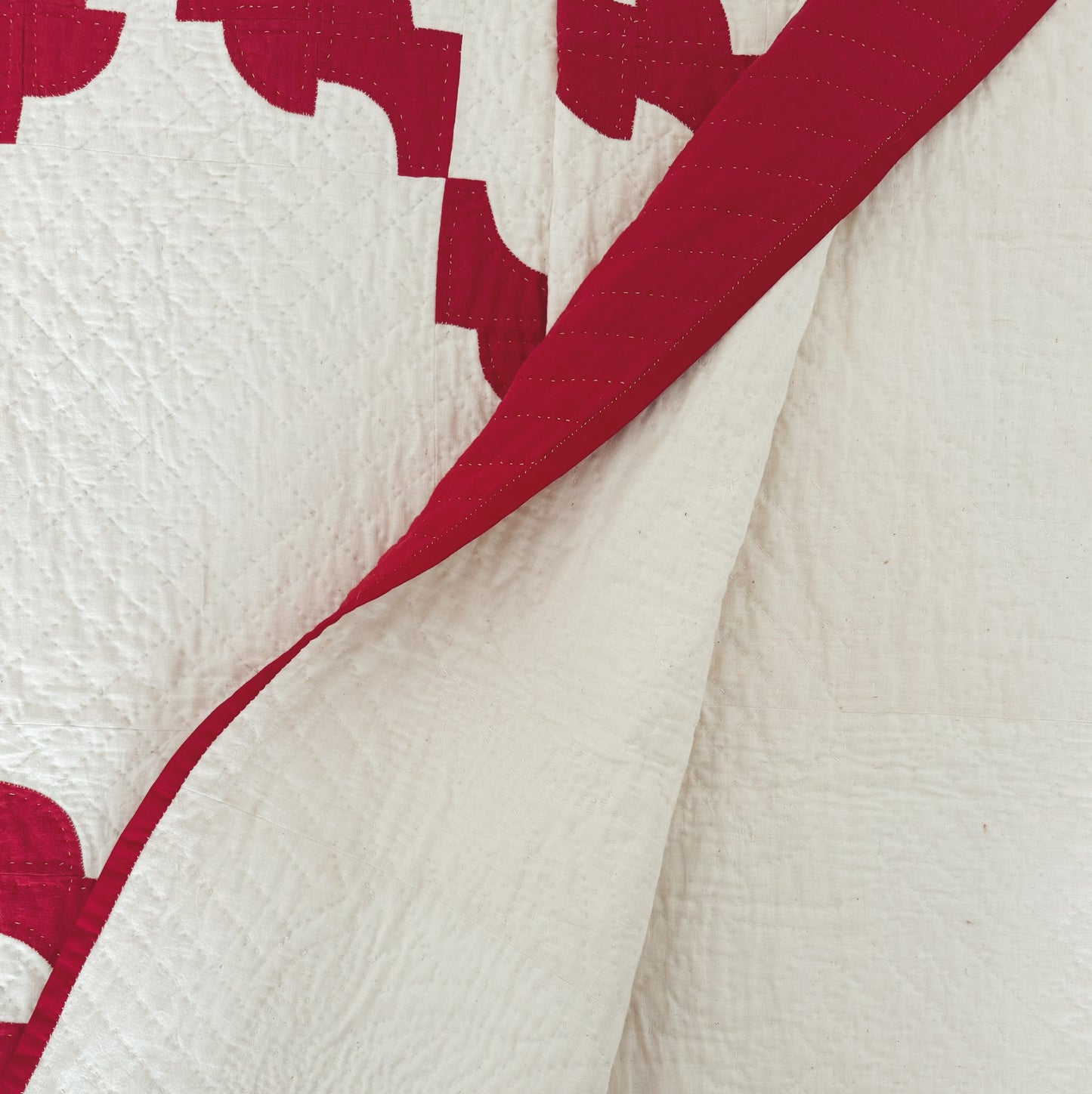 Handmade Antique Red and Cream Quilt In Amazing Condition