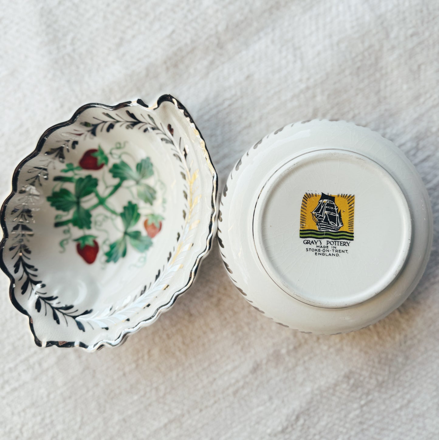 English Strawberry Trinket Dishes