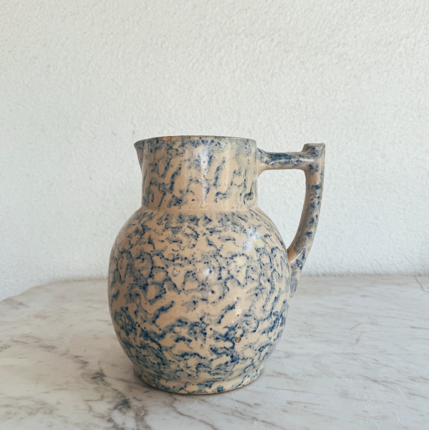 Vintage Blue Spongeware Pitcher (see description for details)