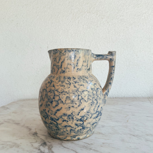 Vintage Blue Spongeware Pitcher (see description for details)