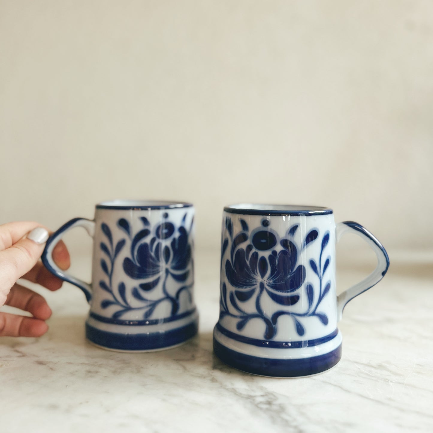 2 Vintage Handpainted "FlowBlue"mugs