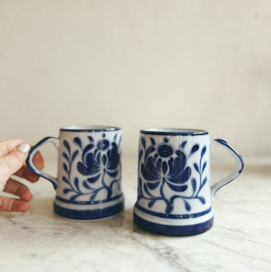 2 Vintage Handpainted "FlowBlue"mugs