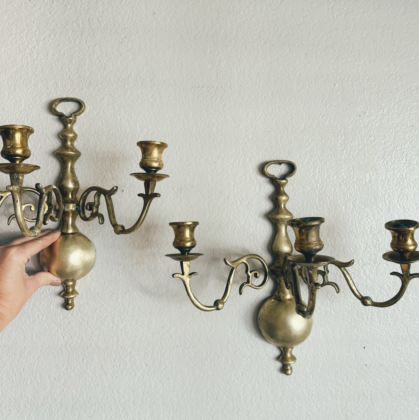 Pair of Brass Triple Arm Candle Holders