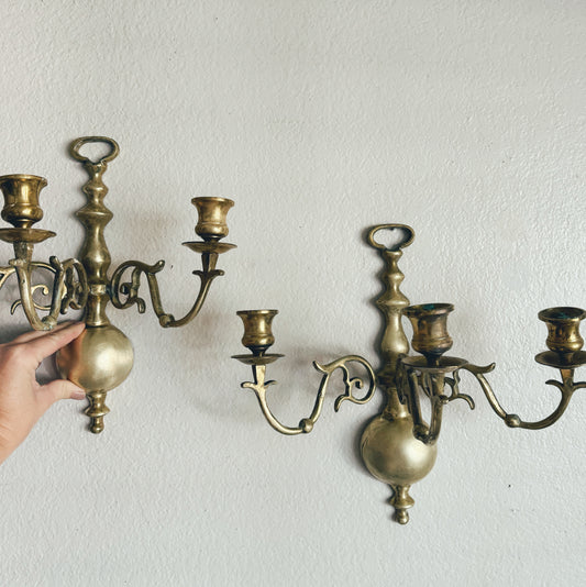 Pair of Brass Triple Arm Candle Holders