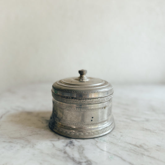 Italian Pewter Round Engraved Lidded Box