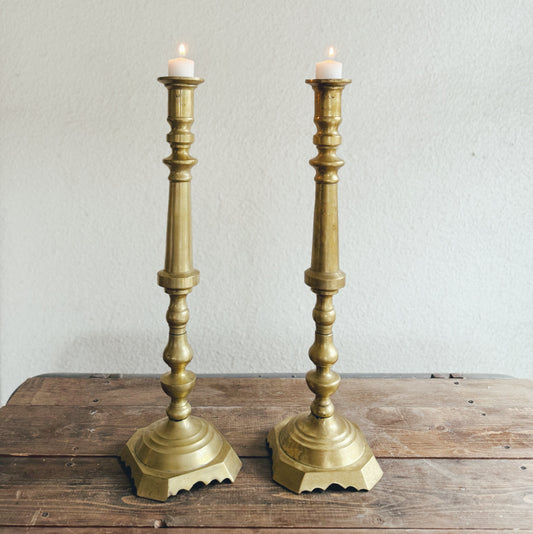 Pair of Tall Brass Candle Holders, Local Purchase Only