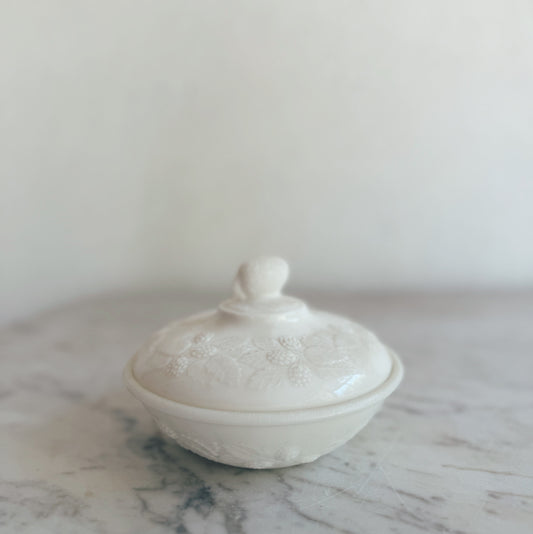 Vintage Berries Lidded Milk Glass