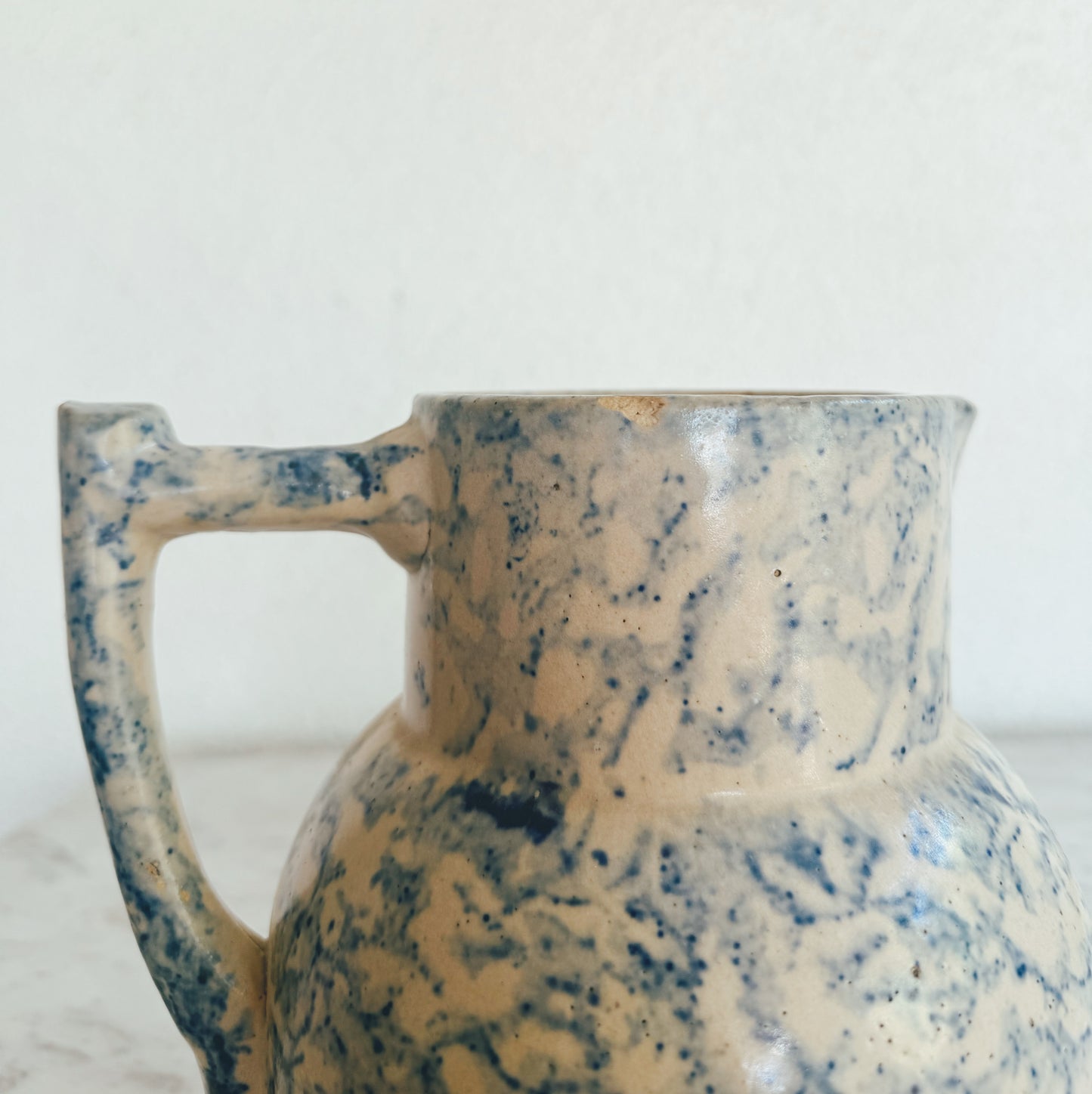 Vintage Blue Spongeware Pitcher (see description for details)