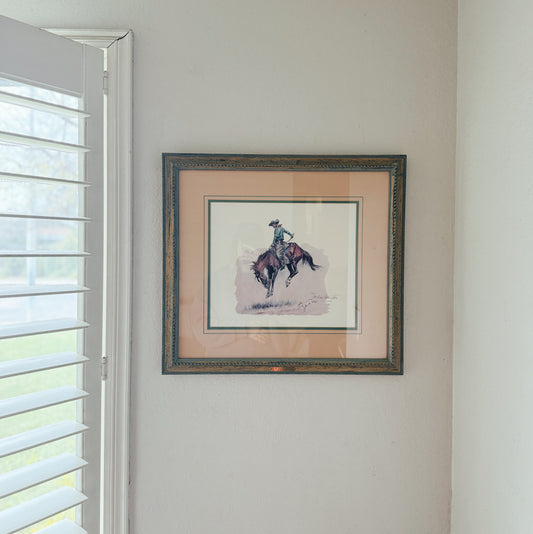 Vintage Framed Remington Cowboy Print