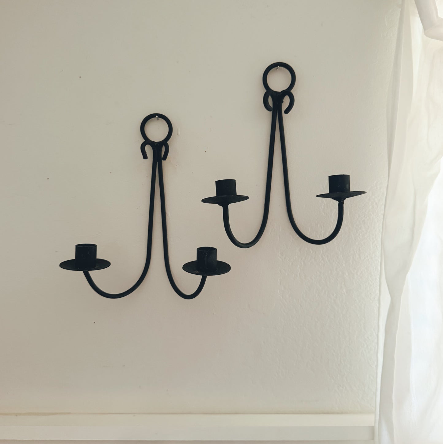 Pair of Rustic Hand Forged Wrought Iron Wall Sconces