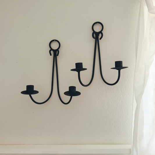 Pair of Rustic Hand Forged Wrought Iron Wall Sconces
