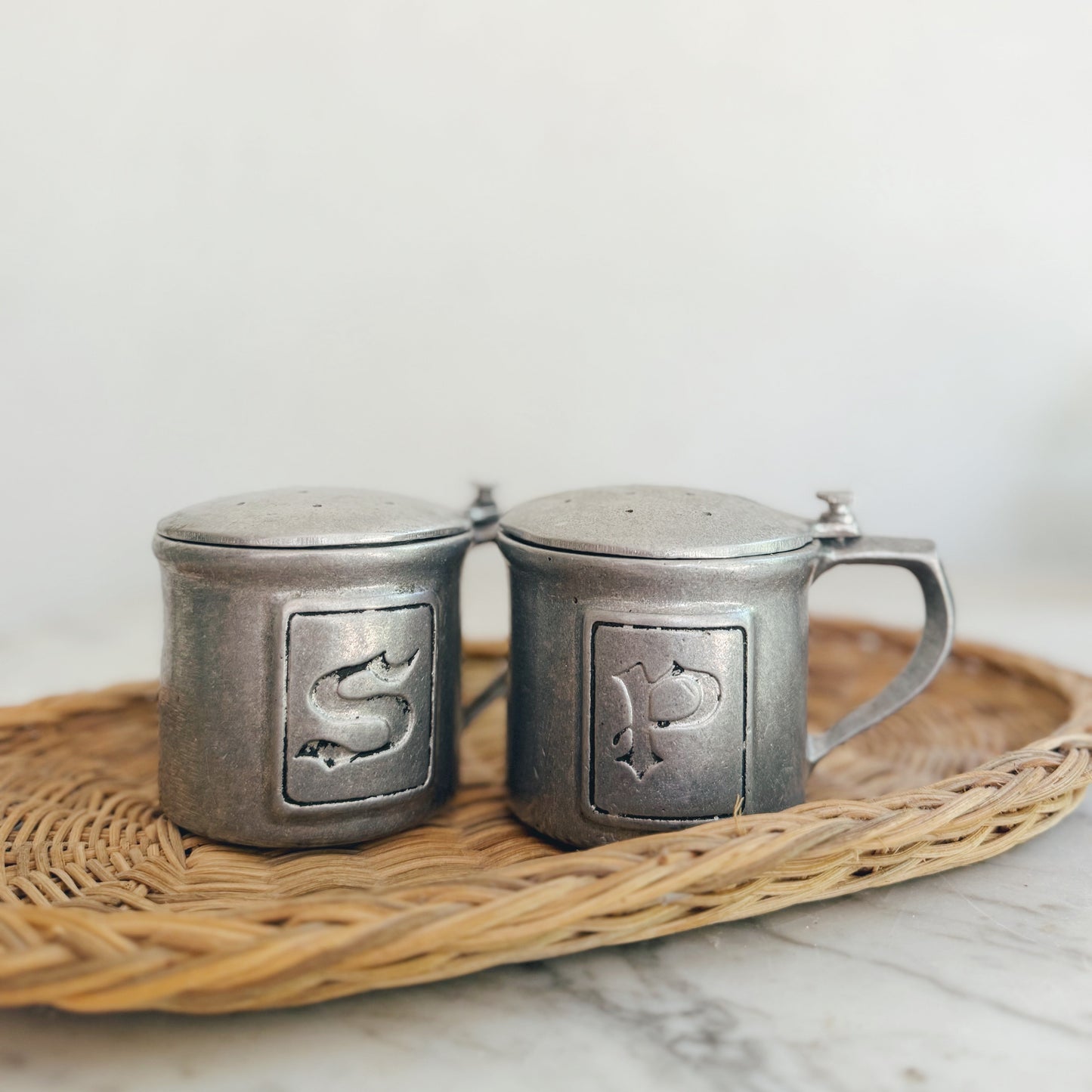 Pair of Pewter Salt and Pepper Shakers