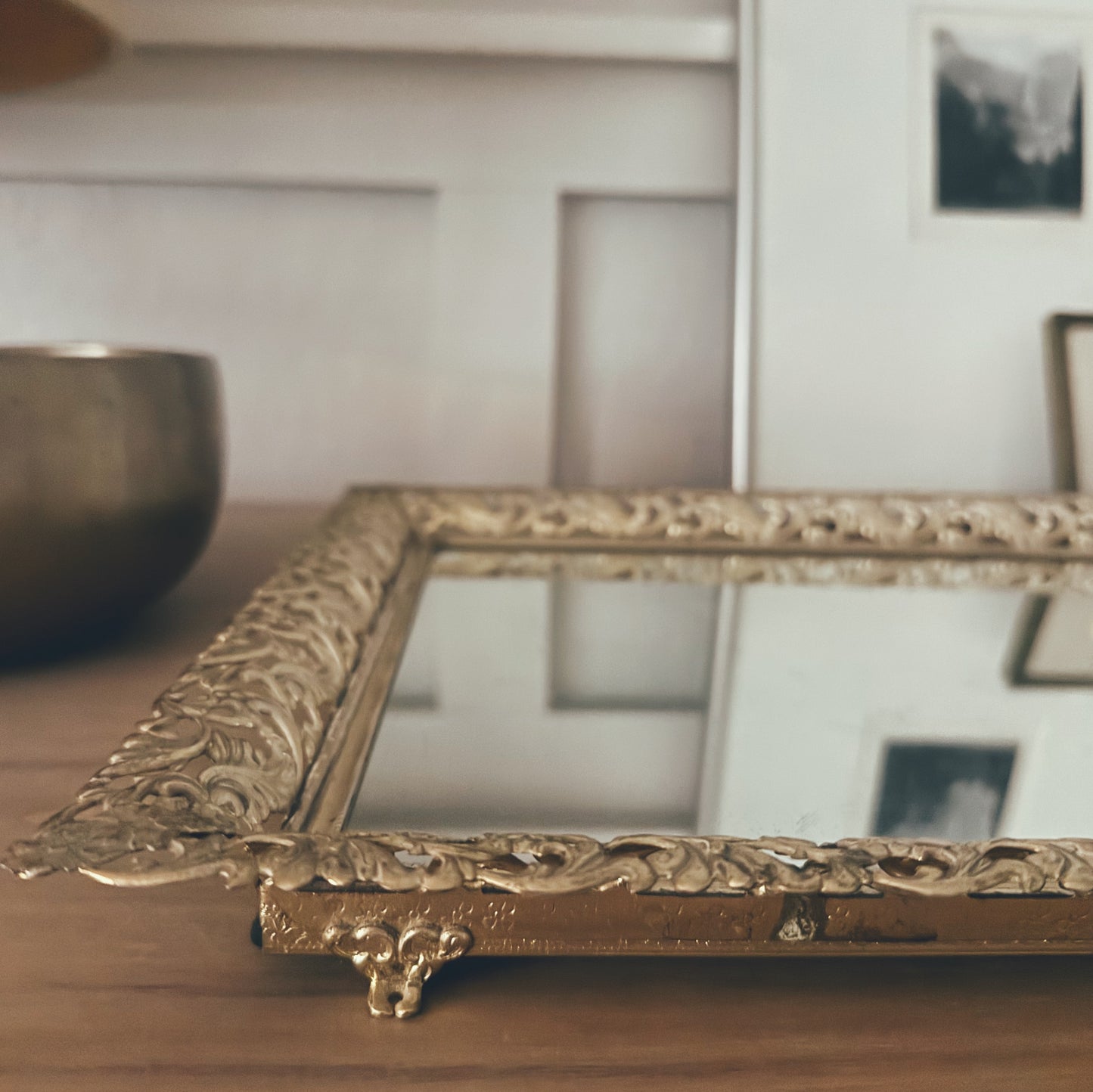 Brass Framed Mirrored Tray