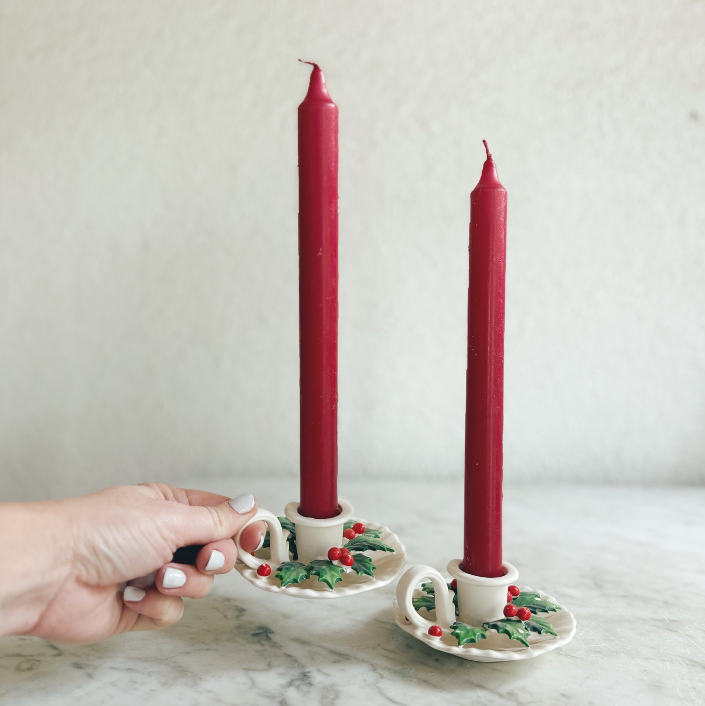 Vintage Ceramic Holly Candle Holders
