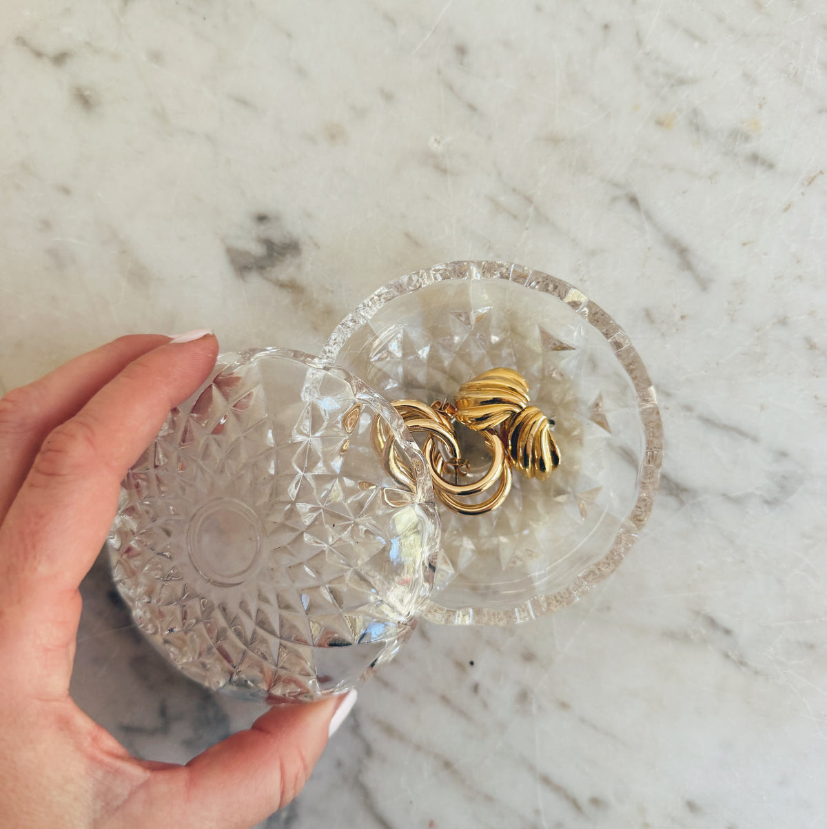 Small Lidded Crystal Cut Jewelry Dish